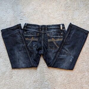Camp David Nick Jeans Mens 36x32 Dark Wash Regular Fit Distressed Button Fly